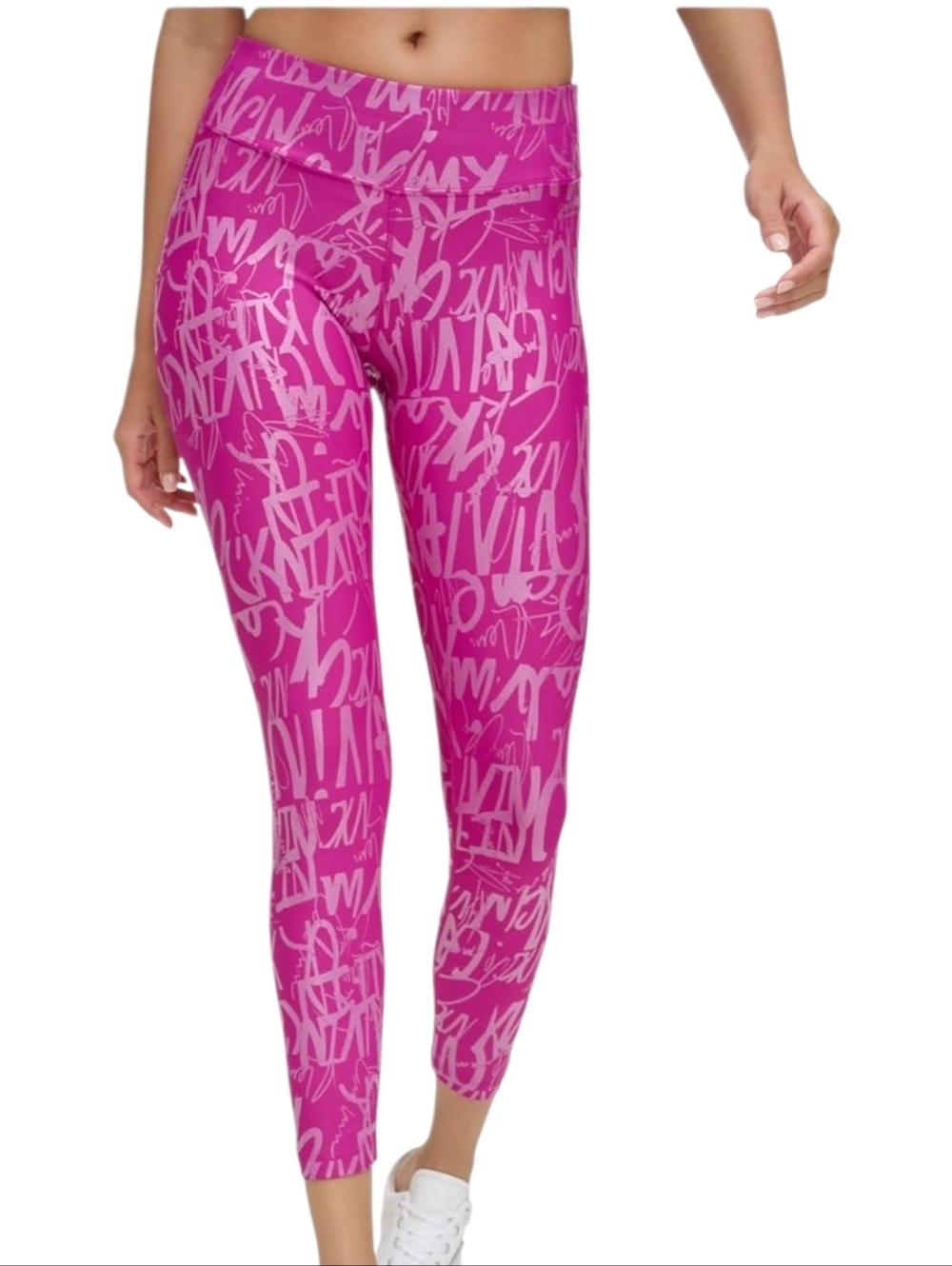 Calvin Klein Fuchsia Script-Print Performance Leggings Size XL NWT Mid Rise 7/8